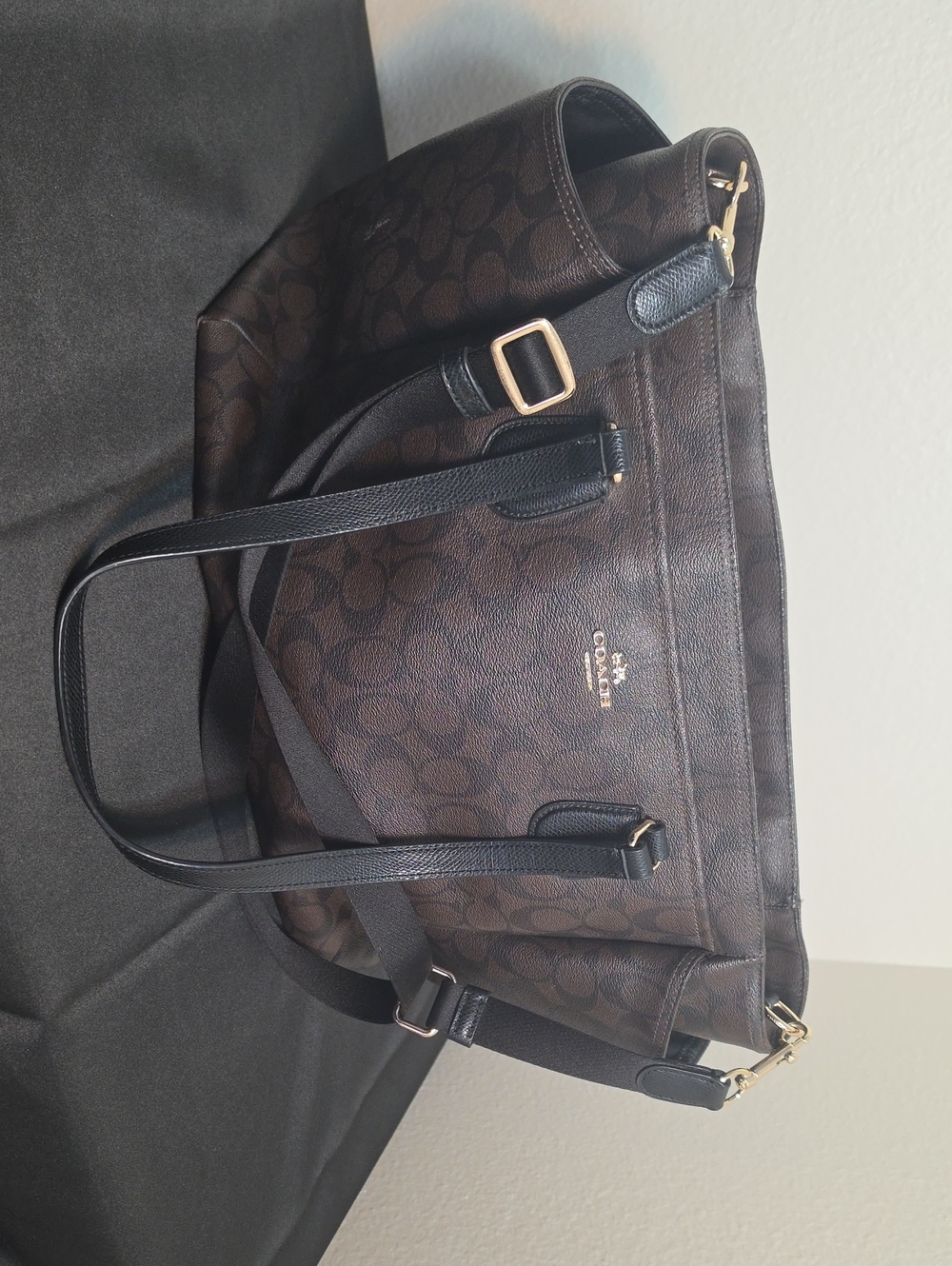 Coach Brown Signature Baby Bag with Black Straps